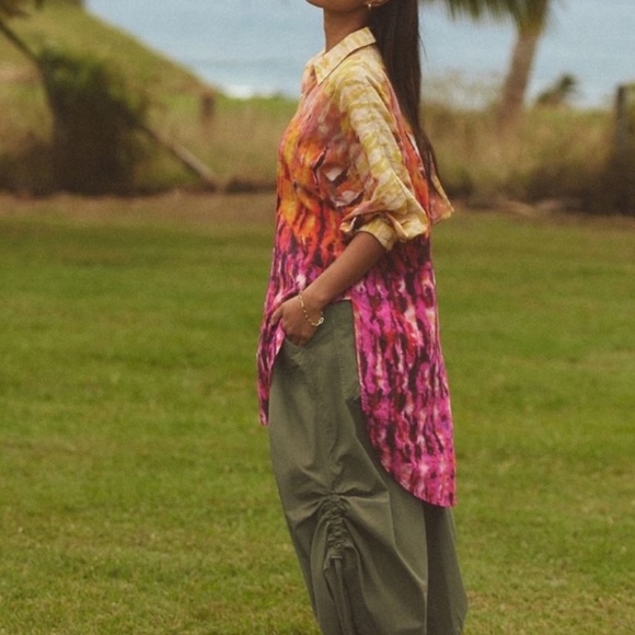 Anthropologie Boho Daria Tie Dye Button Down Tunic Top in Rose Size Large - Picture 11 of 12